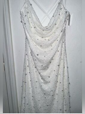 The Vintage Shop White Beaded Strapless Cowl Dress Shop Janae